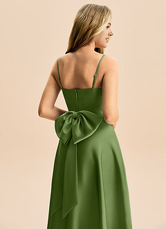 Azazie Rumi Junior Abito A-Line in Raso Elasticizzato Plissettato Ginepro image6