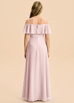 Azazie Maggie Junior Blushing Pink A-Line Off the Shoulder Chiffon Dress image2
