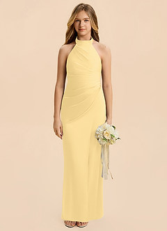 Azazie Jemma Junior Butter Sheath Ruched Stretch Satin Dress image1