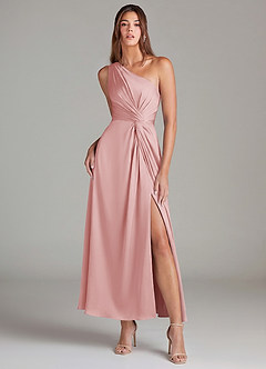 Azazie Brooke Suknie dla druhen Linia A Jedno ramię Satyna elastyczna Długość kostki Sukienka image1