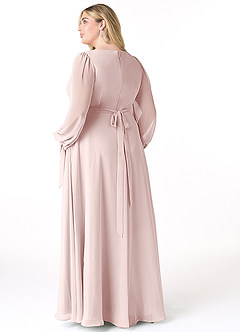 Azazie Leonia Bridesmaid Dresses Blushing Pink A-Line Long Sleeve Chiffon Dress image9