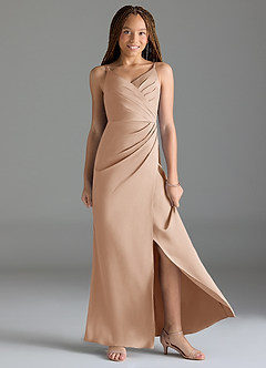 Azazie Maci Junior English Rose Mermaid Pleated Stretch Satin Dress image3