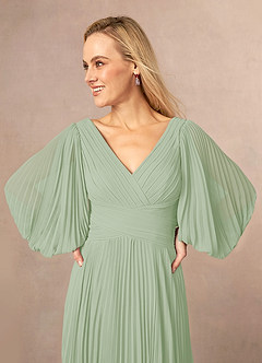 Azazie Zahara vestidos de madre de la novia Vestido de Salvia Polvorienta de Gasa de Corte En A con Cuello en V plisado image5