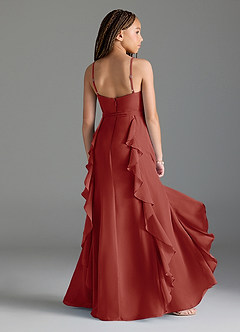 Azazie Peyton Junior Terracotta A-Line V-Neck Cascading Ruffles Chiffon Dress image2