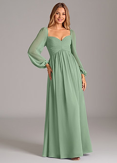 Azazie Alia Bridesmaid Dresses Matcha A-Line Long Sleeve Chiffon Dress image5