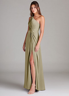 Azazie Brooke Bridesmaid Dresses Moss Green A-Line One Shoulder Stretch Satin Dress image5