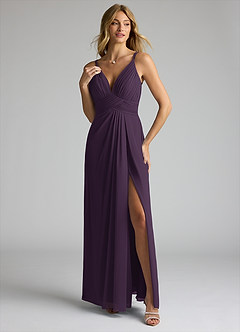Azazie Maren Allure Abiti da Damigella Abito A-Line in Chiffon con Scollo a V in Pizzo Prugna image1