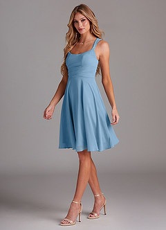 Azazie Vina Bridesmaid Dresses Steel Blue A-Line Lace Chiffon Dress image4