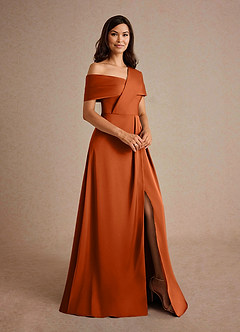 Azazie Milton Vestidos para mãe da noiva Vestido Laranja Queimada de Cetim elástico de Linha A com Plissado image6