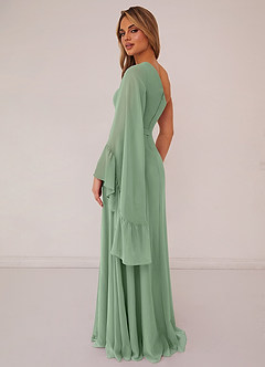 Barbie ♥ Azazie Bridesmaid Dresses Matcha A-Line Long Sleeve Chiffon Dress image2