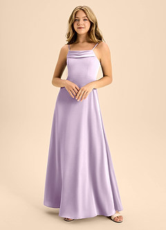 Azazie Anselie Junior Vestido de Lila Esmerilada de Satén Elástico de Corte En A con Vestidos sin tirantes image3