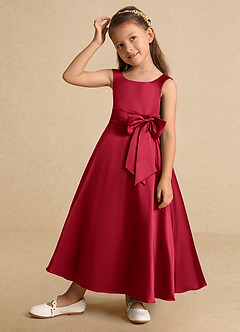 Azazie Lindy Flower Girl Dresses Scarlet A-Line Pleated Matte Satin Dress image4