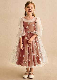 Azazie Elowen Robe Demoiselle D'honneur Fillette Robe Trapèze en Dentelle Encolure en Forme de Cœur Paprika image5