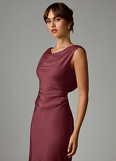 Azazie Kieryn Robes de demoiselle d'honneur Robe Sirène en Satin extensible Plissée Merlot image6