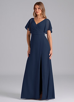 Azazie Ambrosia Abiti da Damigella Abito A-Line in Chiffon Plissettato Marino Scuro image1