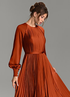 Azazie Grayson Bridesmaid Dresses Paprika A-Line Long Sleeve Stretch Satin Dress image6