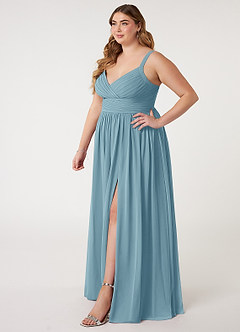 Azazie Chanel Bridesmaid Dresses Moody Blue A-Line Pleated Chiffon Dress image10