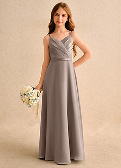 Azazie Umina Girls Formal Flower Girl Dresses Taupe A-Line Pleated Matte Satin Dress image5