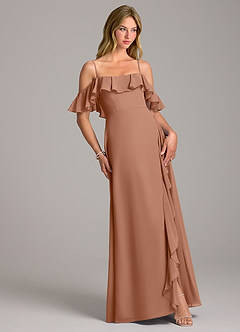 Azazie Aubrie Abiti da Damigella Abito A-Line in Chiffon a Spalla Scoperta Bronzo image5