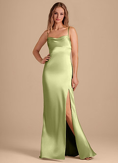 Azazie Camila Vestidos de damas de honor Vestido de Pistacho de Satén Metálico de Corte Recto con Escote de Corazón image1