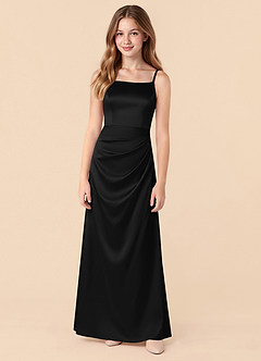 Azazie Renna Junior Black Mermaid Pleated Stretch Satin Dress image5