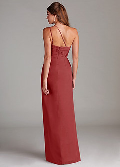Azazie Eren Bridesmaid Dresses Rust Sheath One Shoulder Chiffon Dress image7