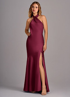 Azazie Lorena Bridesmaid Dresses Mulberry Mermaid Pleated Stretch Satin Dress image1
