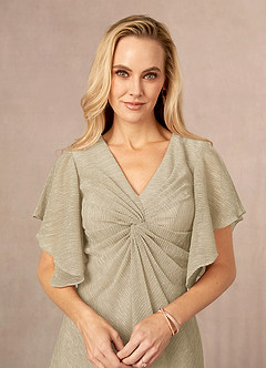 Azazie Mollina Mother of the Bride Dresses Champagne Gold A-Line Ruffle Flutter Sleeve Metallic Mesh Dress image4
