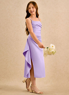 Azazie Canna Girls Formal Blumenmädchenkleider A-Linie Plissee Stretch-Satin Kleid Flieder image1