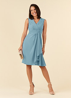 Azazie Theron Mother of the Bride Dresses Moody Blue A-Line V-Neck Pleated Chiffon Dress image1