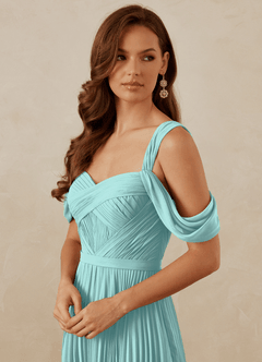 Christian Siriano Bridal for Azazie 1013 Bridesmaid Dresses Aqua A-Line Off the Shoulder Chiffon Dress image2