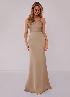 Barbie ♥ Azazie Bridesmaid Dresses Taupe Mermaid Pleated Stretch Satin Dress image1
