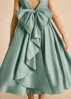 Azazie Cailee Flower Girl Dresses Silver Sage Ball-Gown Pleated Matte Satin Dress image7