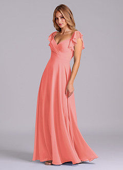 Azazie Leilani Bridesmaid Dresses Coral A-Line Pleated Chiffon Dress image4