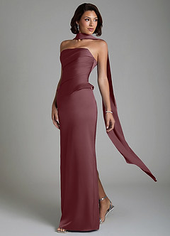 Azazie Harlow Bridesmaid Dresses Sangria Sheath Corset Stretch Satin Dress image8