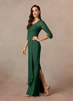 Azazie Poe Mother of the Bride Dresses Dark Green Sheath Lace Dress image2