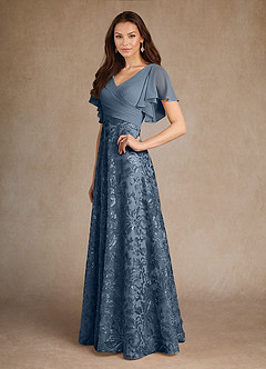 Azazie Fallon Mother of the Bride Dresses Dusty Blue A-Line Pleated Lace Dress image5