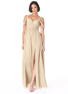 Azazie Lianne Jurken voor bruidsmeisjes Jurk van Chiffon met A-Lijn Off the Shoulder Champagne image2