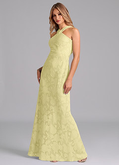 Azazie Doretta Bridesmaid Dresses Lemon Sorbet Mermaid Pleated Floral Burnout Dress image4