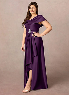 Azazie Branford Mother of the Bride Dresses Grape A-Line Pleated Stretch Satin Dress image11