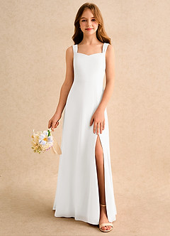 Azazie Makani Junior Formal Flower Girl Dresses Ivory A-Line Sweetheart Neckline Chiffon Dress image3