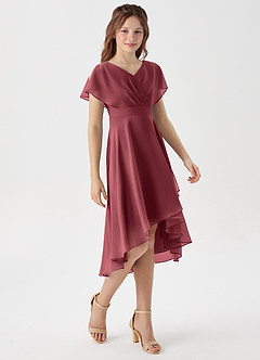 Azazie Graciela Junior Merlot A-Line Pleated Chiffon Dress image5