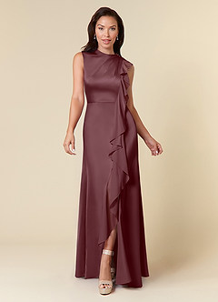 Azazie Narine Abiti per la Madre della Sposa Abito A-Line in Raso Elasticizzato Scollo alto plissettato Sangria image3