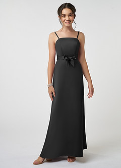 Azazie Anina Junior Black A-Line Bow Stretch Satin Dress image1