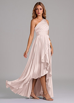 Azazie Lyrica Bridesmaid Dresses Blushing Pink A-Line One Shoulder Stretch Satin Dress image2