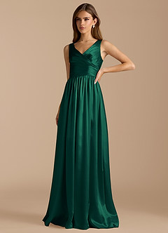 Azazie Keyla Bridesmaid Dresses Emerald A-Line Pleated Metallic Satin Dress image5