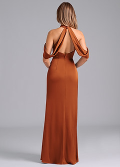 Azazie Bonny Bridesmaid Dresses Cinnamon Mermaid Off the Shoulder Stretch Satin Dress image2