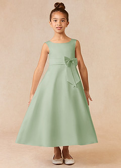 Azazie Lindy vestidos de niña de las flores Vestido de Salvia Polvorienta de Satin Mate de Corte En A con Plisado image2