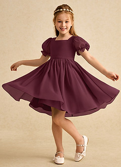 Azazie Jolie Flower Girl Dresses Cabernet A-Line with Sleeves Chiffon Dress image3