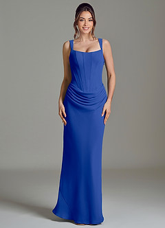 Azazie Niamh Vestidos de damas de honor Vestido de Azul Real de Gasa de Corte Sirena con Corsé image3